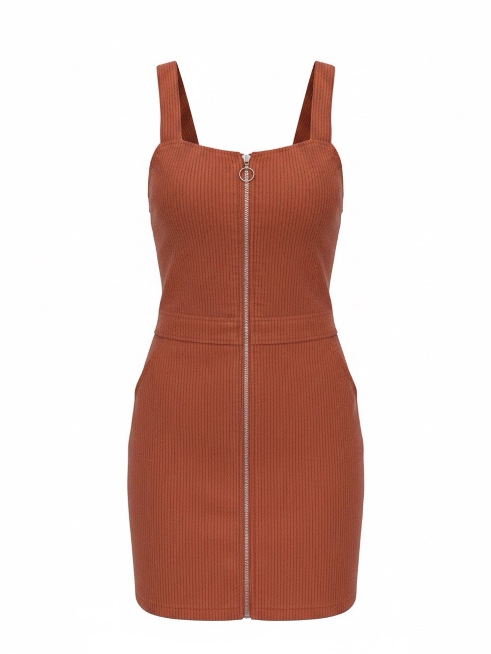 Women's Rust Ribbed Zip-Front Mini Dress